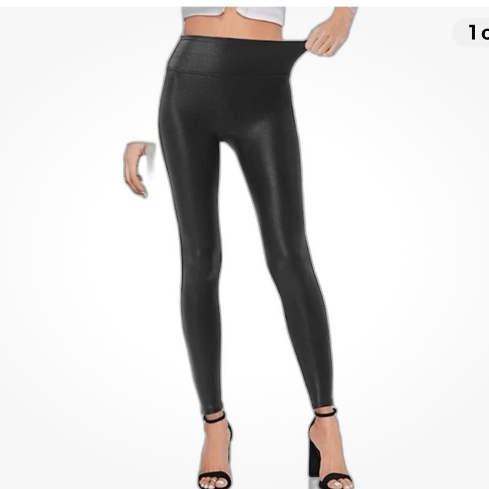 SPANX Faux Leather Black Leggings SZ X Tall Perfect Fit
